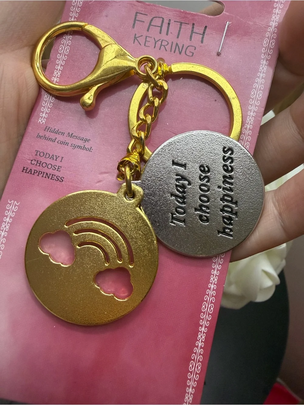 Gold Cloud & Rainbow Round Keychain